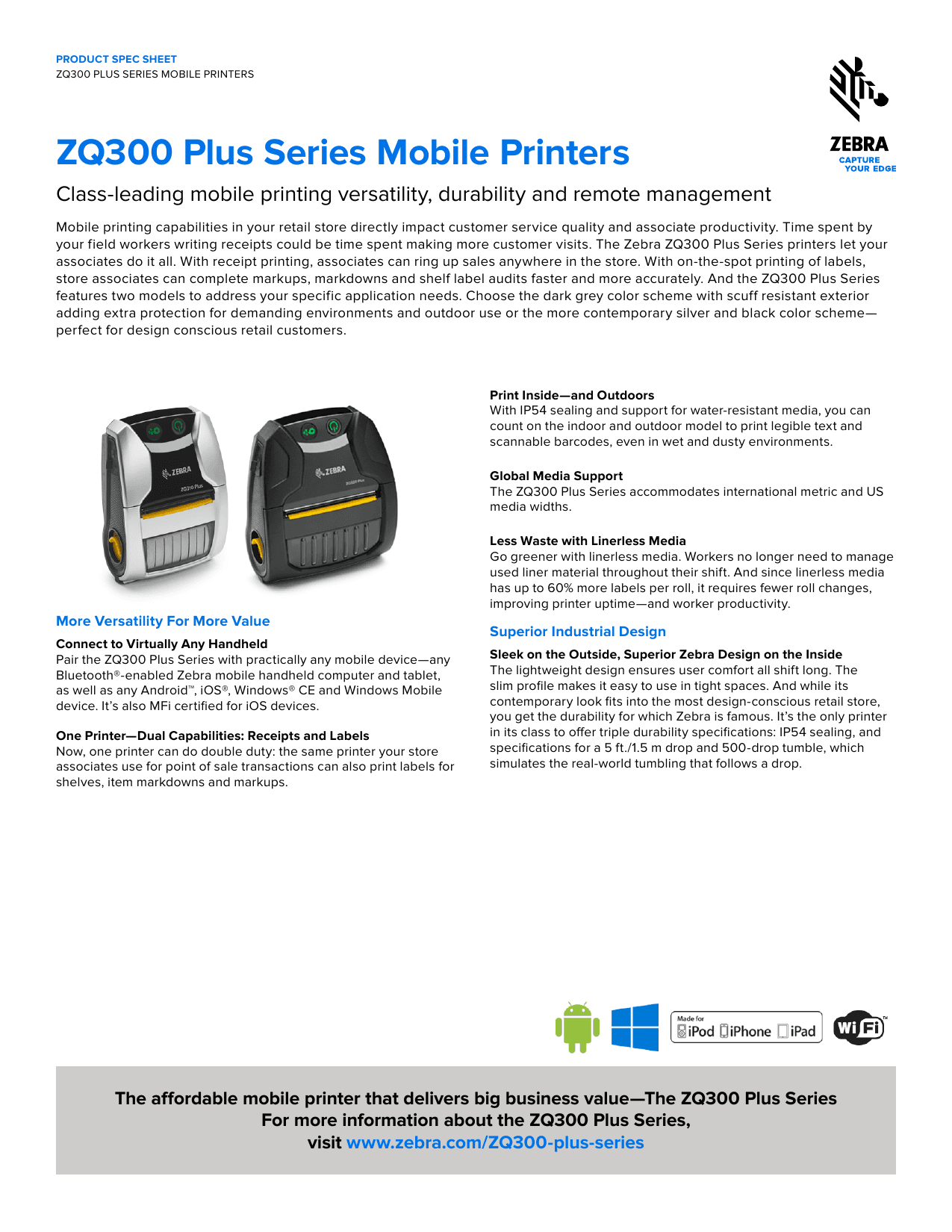 ZQ300 PLUS SERIES MOBILE PRINTERS