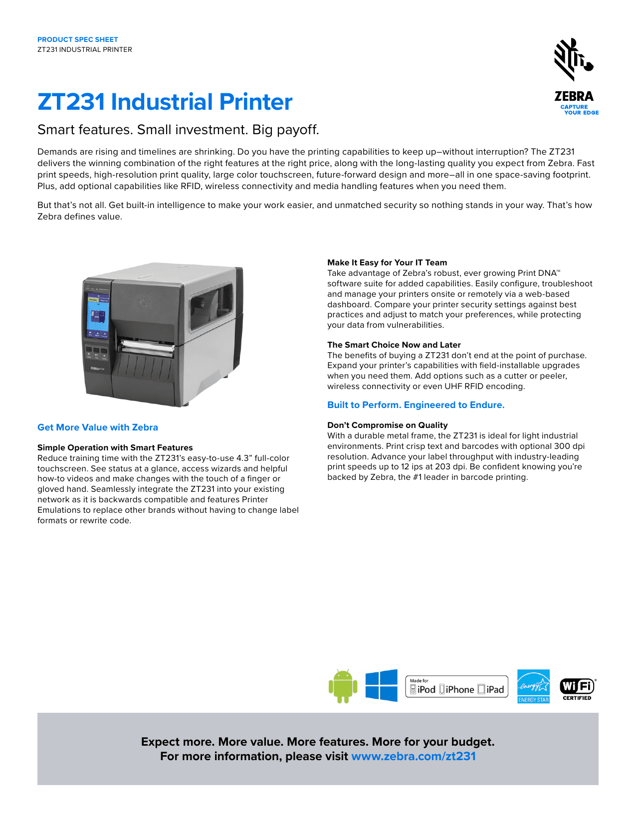 ZT231 RFID INDUSTRIAL PRINTER