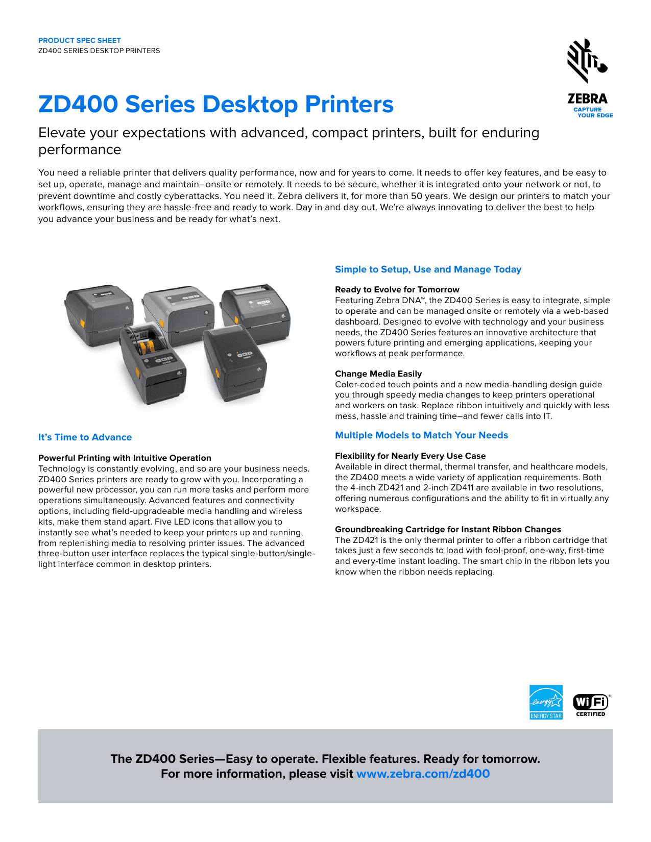 ZD400 SERIES DESKTOP PRINTERS